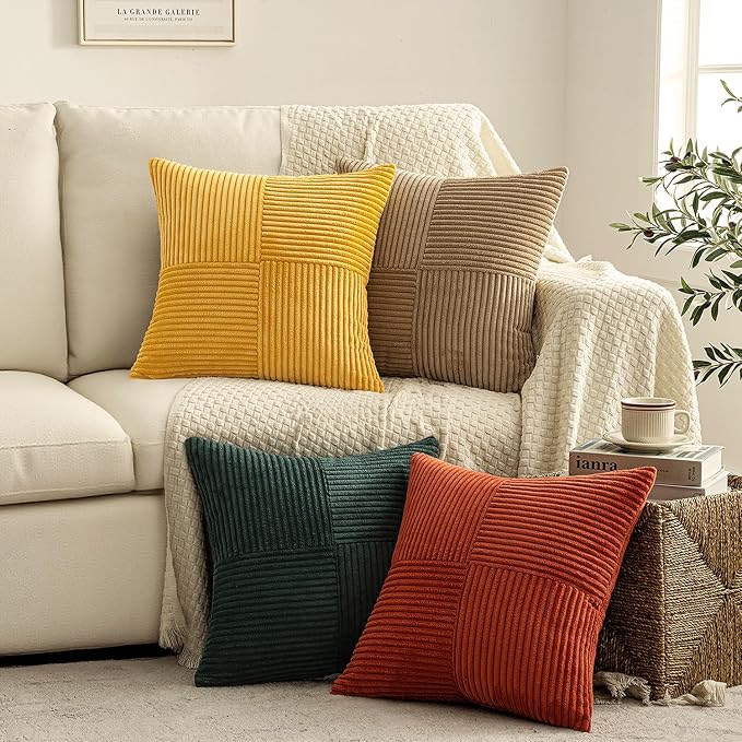MIULEE Green Rust Throw Pillow Covers 20x20 Inch Set of 4 Boho Farmhouse Soft - Image 3