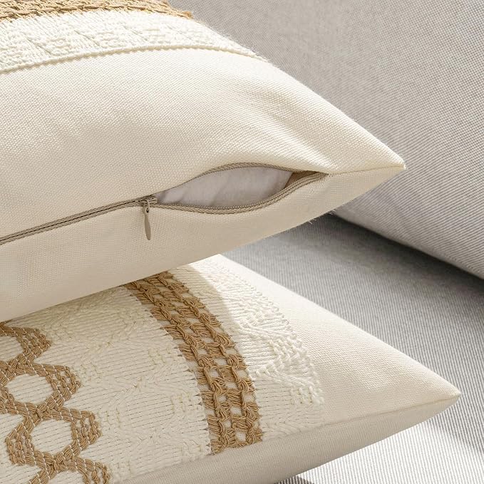 MIULEE Set of 2 Neutral Boho Decorative Pillow Covers 18x18 Inch Farmhouse - Image 5