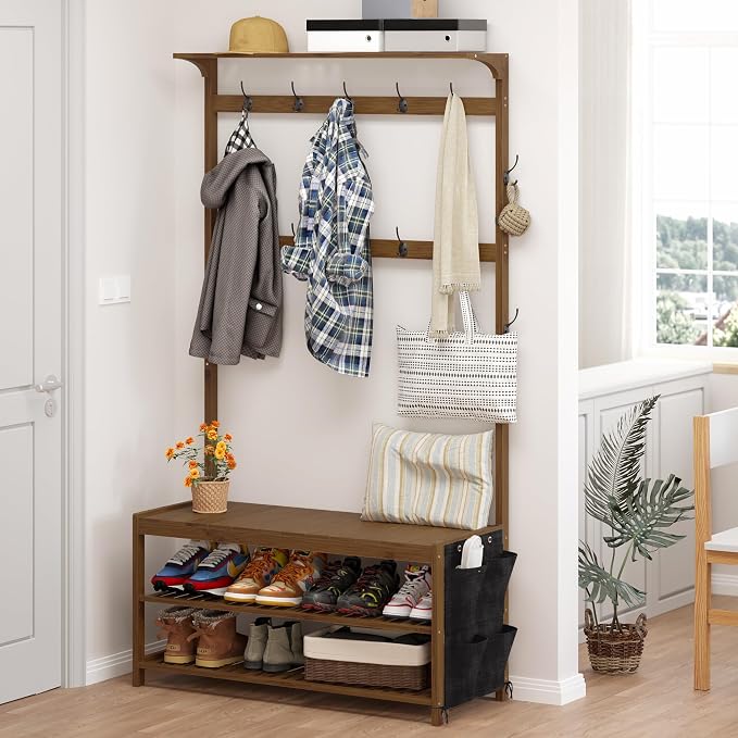 AMBIRD Hall Tree with bench and shoe storage, Entryway Bench with shoe storage - Image 3