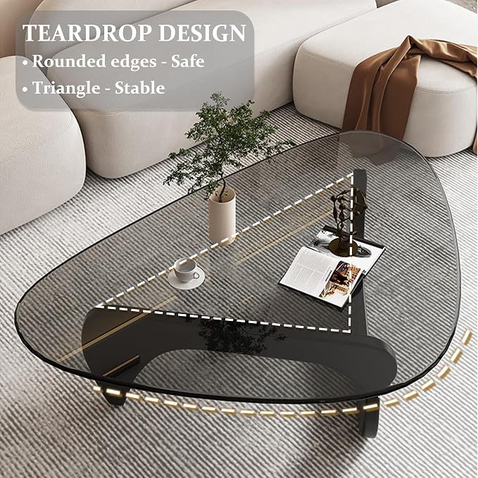 35.8" Modern Coffee Table, Triangle Tempered Glass & Sturdy Solid Legs - Image 5