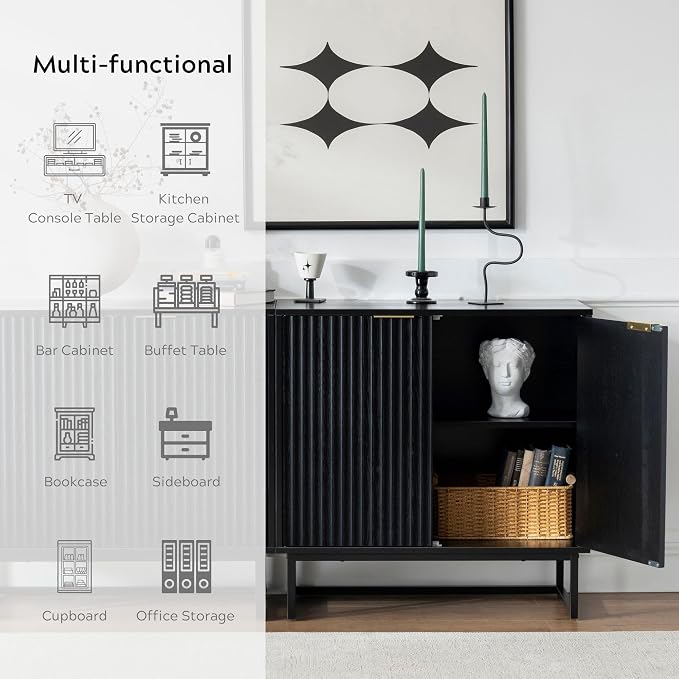 EYYTHUNG Fluted Storage Cabinets Set of 3, Sideboard Buffet Cabinet Modern - Image 7