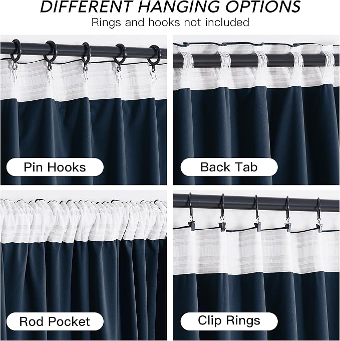 RYB HOME Navy Velvet Curtains 90 inches- Velevt Blackout Curtains - Image 3