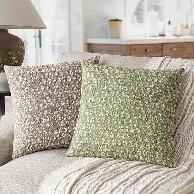Foindtower Set of 2 Decorative Neutral Floral Print Throw Pillow Covers Vintage - Image 4