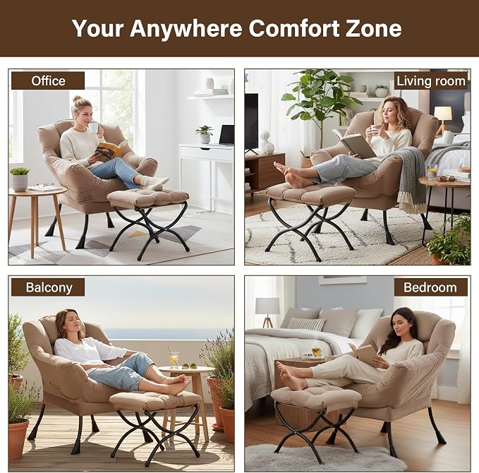 Welnow Lazy Chair with Ottoman, Modern Accent Chair with Armrests and a Side - Image 6