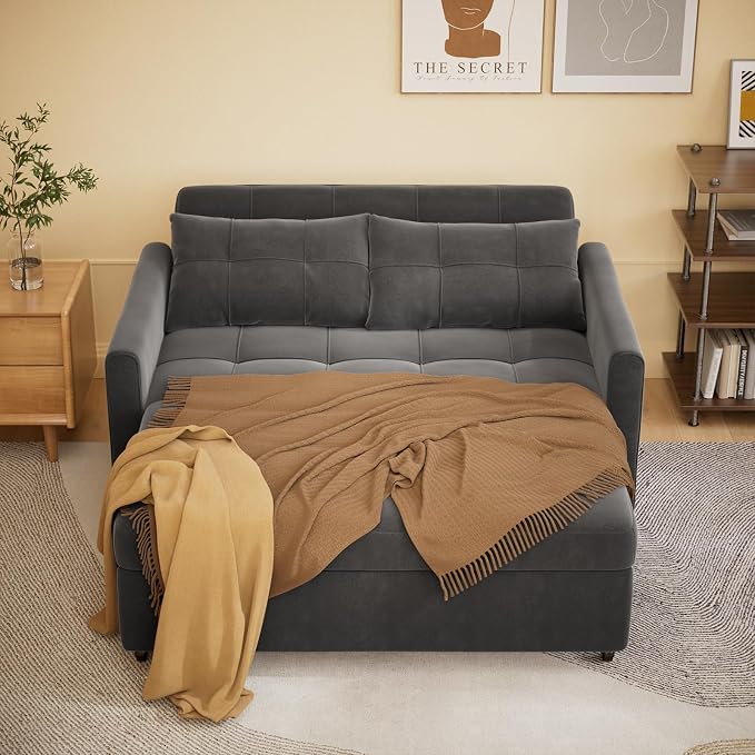 Gizoon 3 in 1 Velvet Sleeper Sofa Bed, 52 Inch 2-Seat Pull Out Couch - Image 4