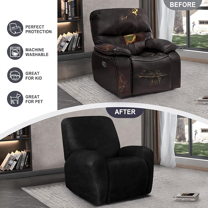 ANARACHON Leather Look Recliner Chair Covers, 4-Pieces Stretch Recliner Cover - Image 6