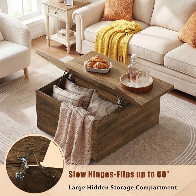 HUAHUU 31.5" Lift Top Coffee Table, 4 in 1 Square Coffee Table - Image 4