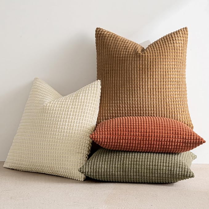 MIULEE Modern Farmhouse Decorative Pillow Covers 20x20 Inch Set of 4 Natural - Image 2