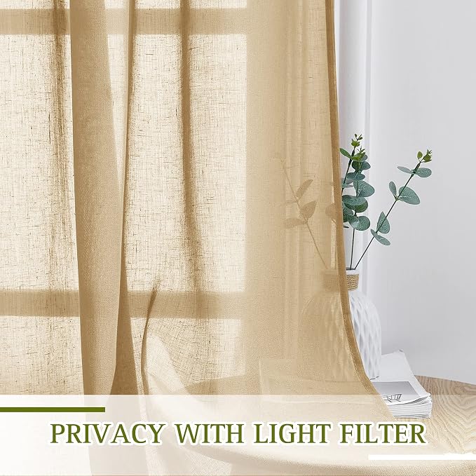 NICETOWN Sheer Linen Curtains Flax Texture 96 inch Long - Image 5