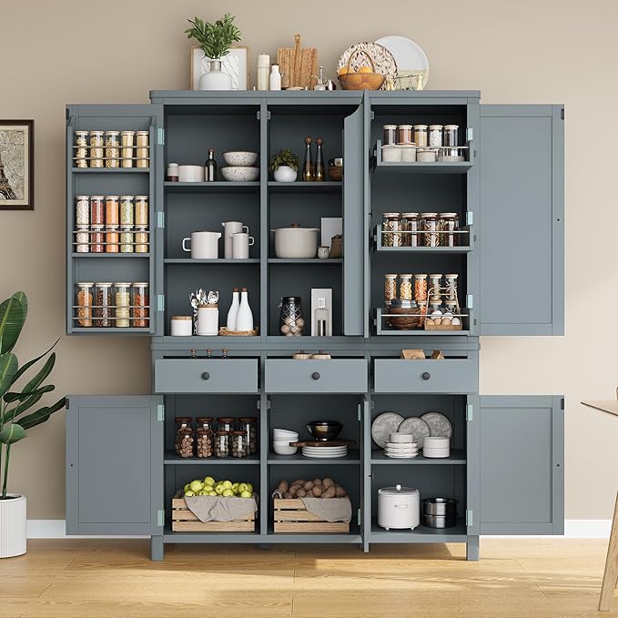 74.8''H High Freestanding Kitchen Pantry, Wooden Kitchen Organizers Cupboard - Image 3