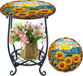 Cinnvoice Outdoor Side Table Round Small Mosaic Patio Accent Indoor End Plant by Cinnvoice