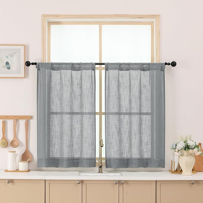 Chyhomenyc Charcoal Grey Semi Sheer Curtains 36 Inch Length, Light Filtering by Chyhomenyc