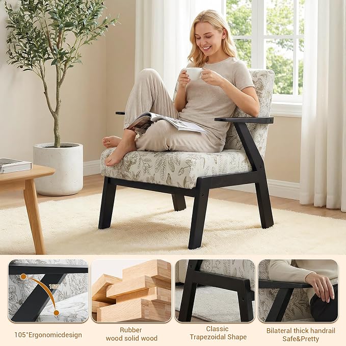 Floral Accent Chair, Mid Century Modern Chairs, Upholstered Armchair - Image 5