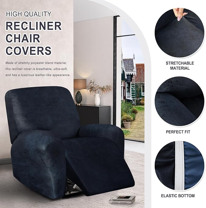 ANARACHON Leather Look Recliner Chair Covers, 4-Pieces Stretch Recliner Cover - Image 3
