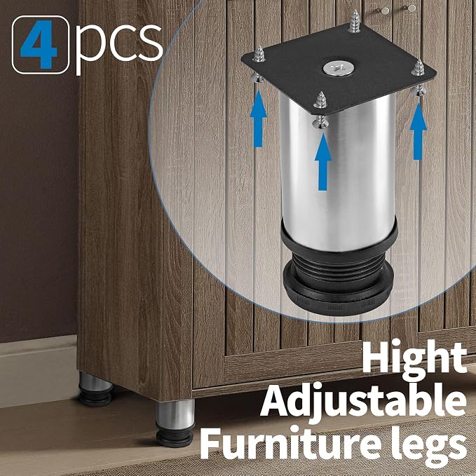 4 Inch Metal Furniture Legs Stainless Steel Adjustable Legs Silver Table Legs - Image 5