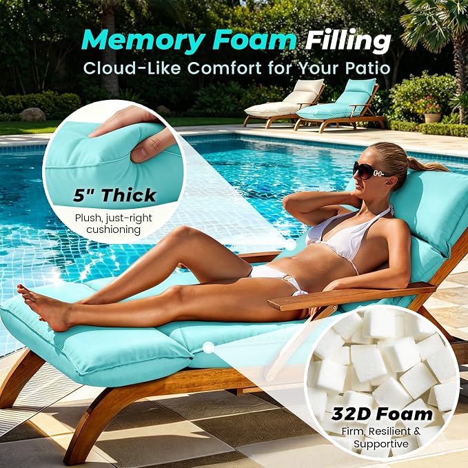 Outdoor Chaise Lounge Chair Cushion, Waterproof Non-Slip Patio Chaise Lounge - Image 3