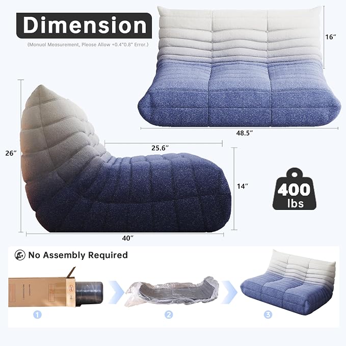 WHGBJA Bean Bag Chairs for Adults, Memory Foam Couch Loveseat Sofa Chair - Image 2