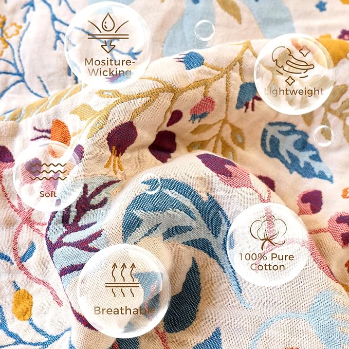 LUTBM Boho Throw Blanket with Florals & Leaves Embroidery Reversible - Image 7