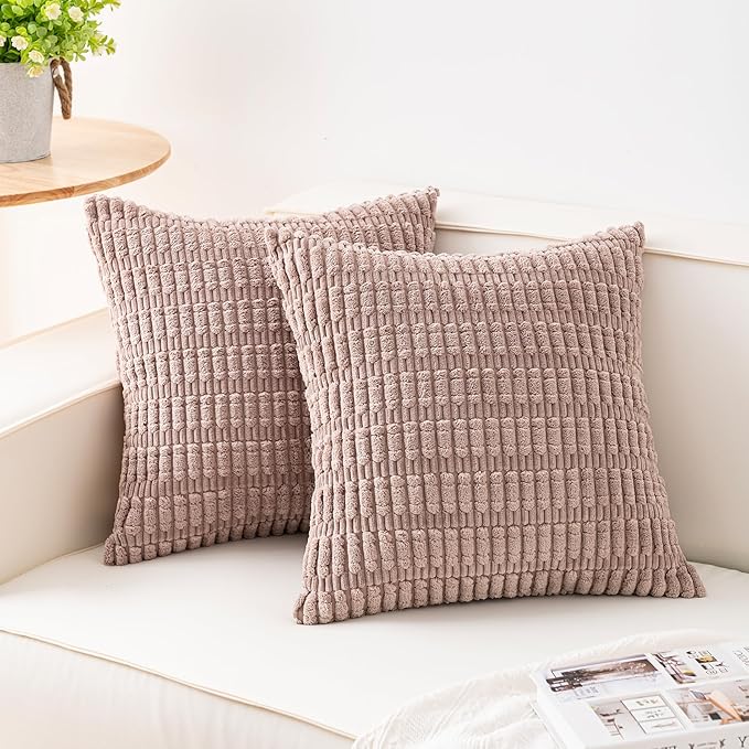 Pack of 2 Corduroy Decorative Throw Pillow Covers 18x18 InchSoft Striped Pillow by Unknown