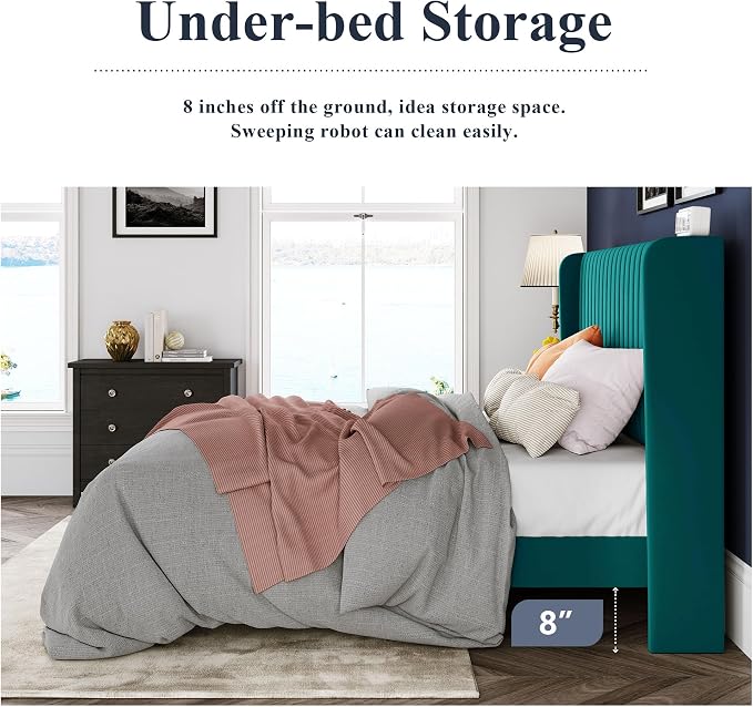 Allewie King Size Bed Frame/Velvet Upholstered Platform Bed/Vertical Channel - Image 6