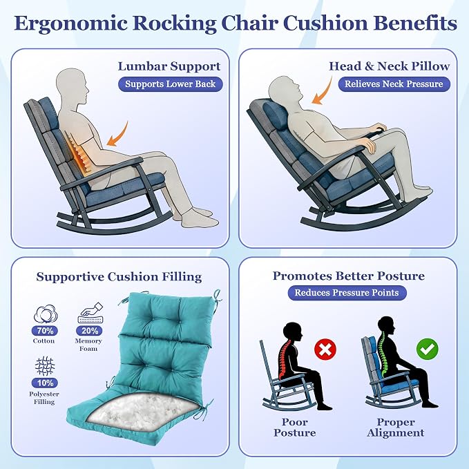 Rocking Chair Cushion, Waterproof and Fade-Resistant Adirondack Rocker Cushions - Image 3