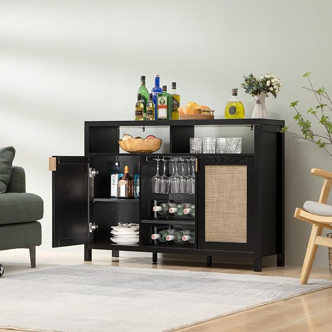 SICOTAS Rattan Coffee Bar Cabinet, Modern Liquor Cabinet - Image 8