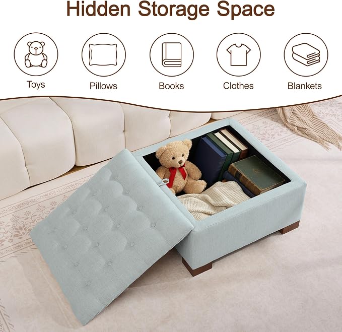 WUTUTUEE 30" Fabric Square Storage Ottoman - Image 7