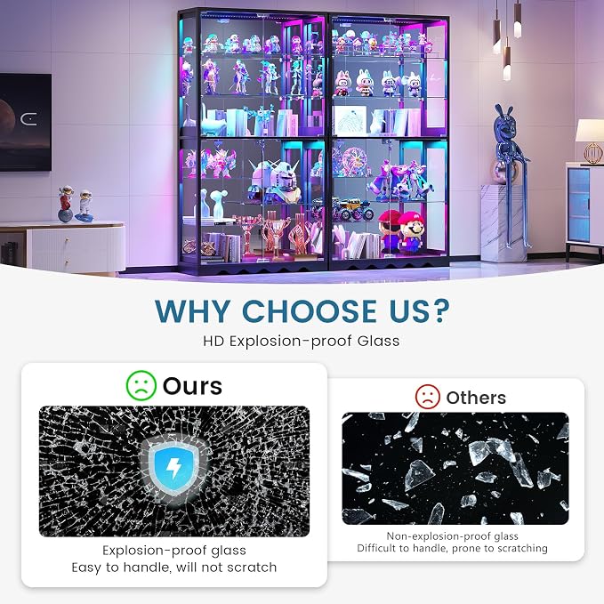 Large Display Cabinet with Glass Doors, 8-Tier RGB Curio Cabinet with Smart - Image 4