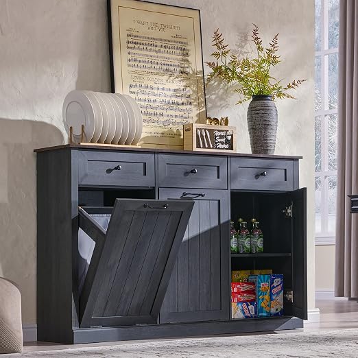 IFGET Triple Tilt Out Trash Can Cabinet, 20 Gallon Farmhouse Laundry Hamper - Image 7
