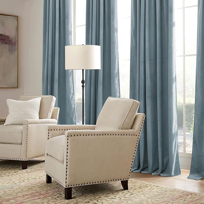 RYB HOME Stone Blue Velvet Curtains 96 inches - Image 7