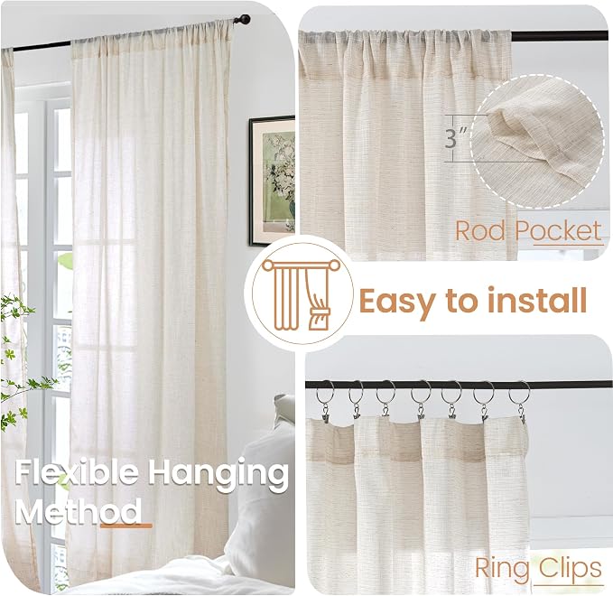 BGment 80 Inches Long Linen Semi Sheer Curtains - Image 6