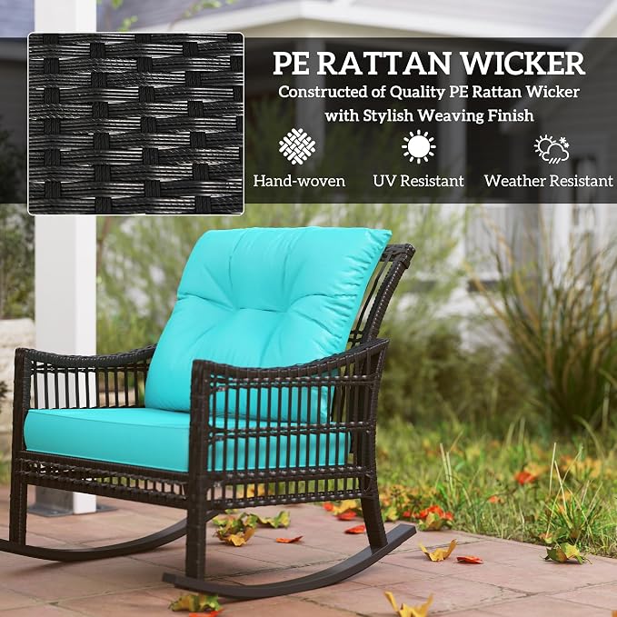 Outsunny Wicker Outdoor Rocking Chair Set, 3 Piece Patio Furniture Set - Image 4