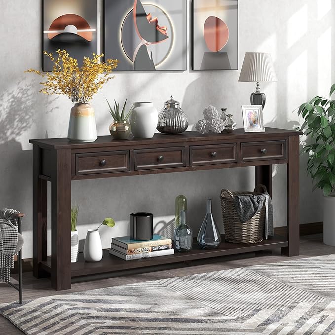 LKTART 63" Solid Wood Console Table Sofa Table - Image 2