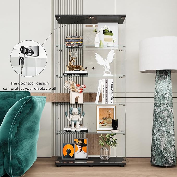 FLYMUHJIA Curio Cabinets with Tempered Glass High Cabinet with Shelves Glass - Image 6