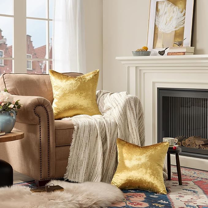 GIGIZAZA Gold Velvet Decorative Throw Pillow Covers 24x24 - Image 8