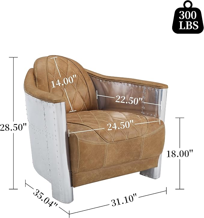Art Leon Genuine Leather Accent Chair, Mid Century Industrial Armchair - Image 3