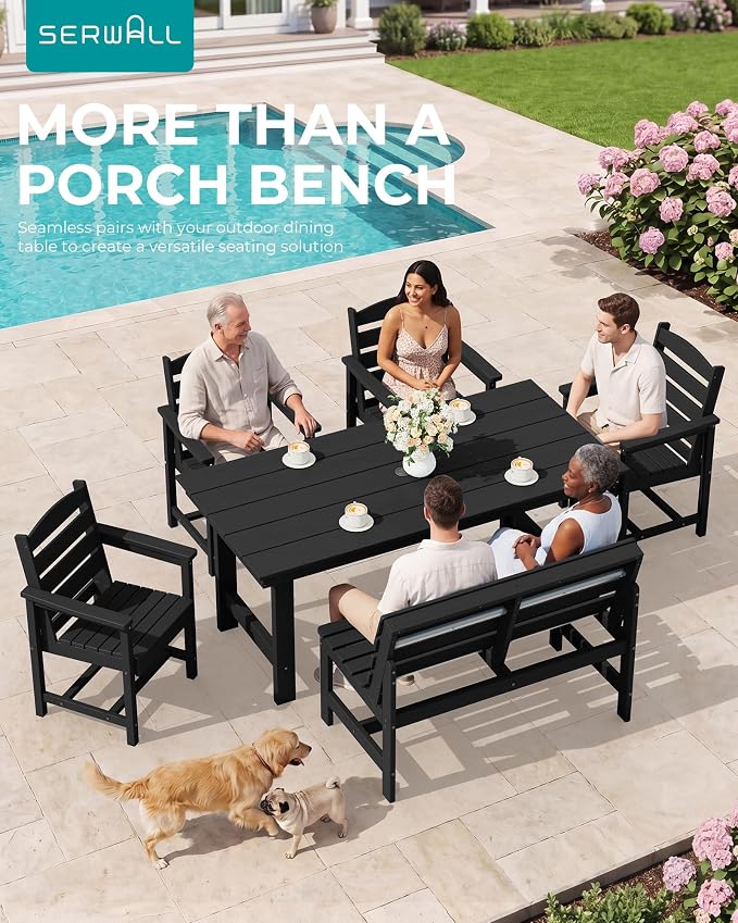 SERWALL Outdoor Bench, All Weather HDPE Outdoor Benches, 2-Person Armless Porch - Image 7
