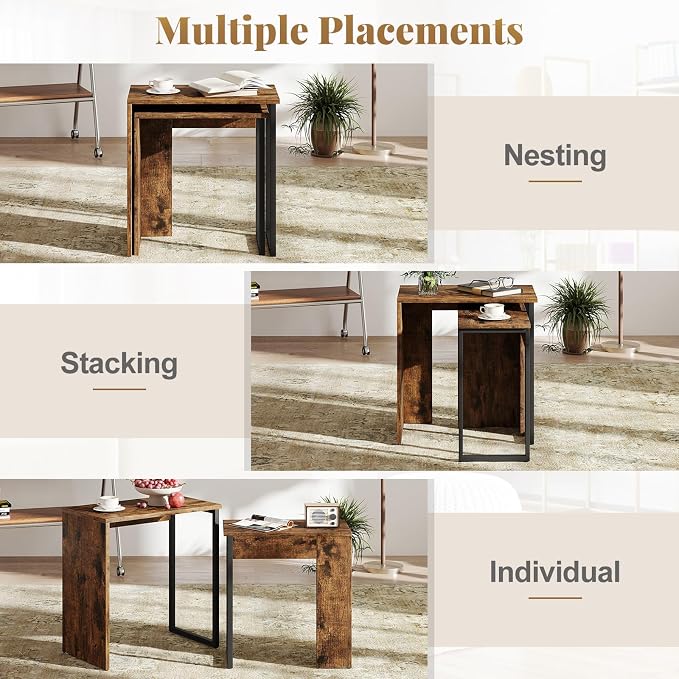 Giantex Nesting Coffee Table Set of 2, Rectangular Stackable Side Tables - Image 6