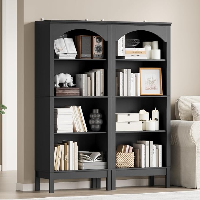 Arched Bookshelf with 4 Tier Open Shelves, Study and Living Room, Modern Black - Image 3