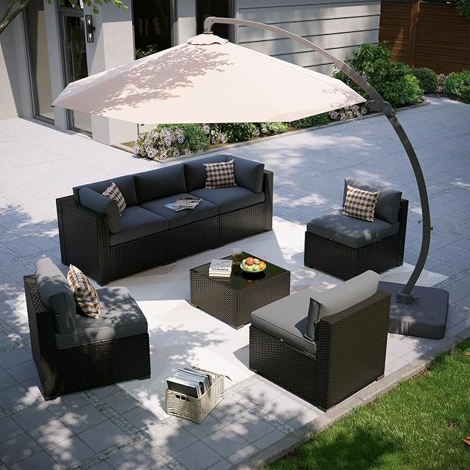 Aoxun Patio Furniture Set with Umbrella, 8 Piece Outdoor Sectional Sofas by Aoxun