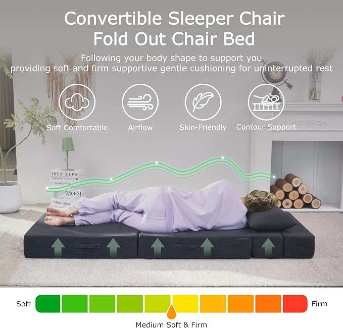 Folding Sofa Bed, 4 in 1 Convertible Sleeper Chair - Image 3