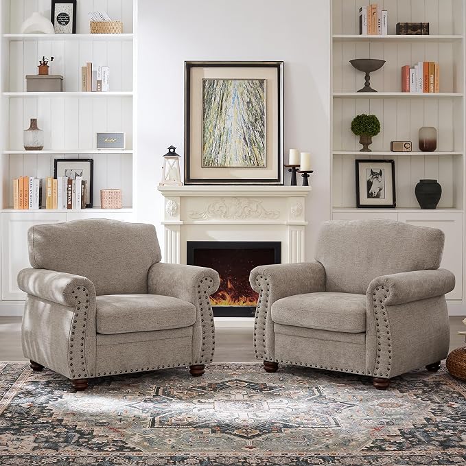 ONBRILL Nailhead Trim Armchair, Rolled Arm Accent Chair - Image 6