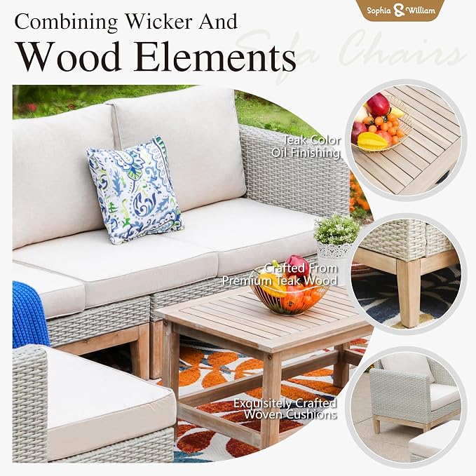 Sophia & William Patio Furniture Set, 5-Piece Wicker Patio Conversation Set - Image 2
