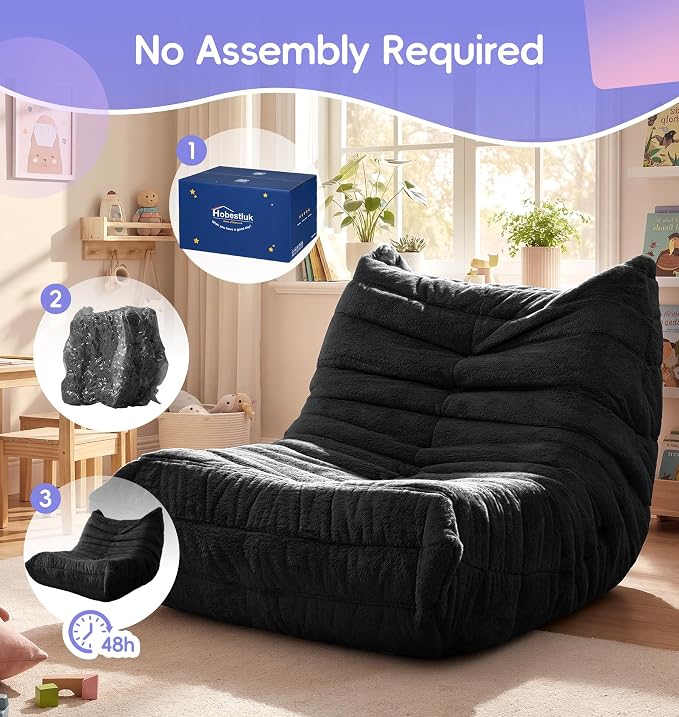 Hobestluk Bean Bag Chair with Memory Foam Ultra Soft Faux Fur Fabric Ergonomic - Image 8