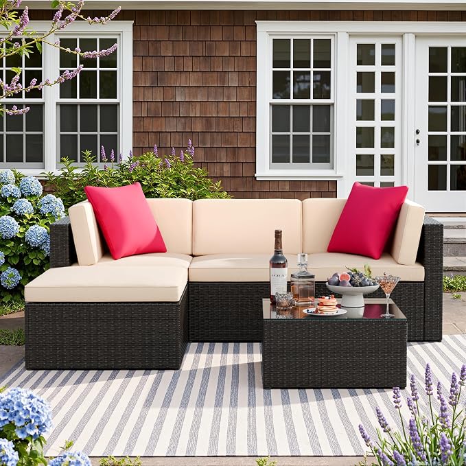 Devoko 5 Pieces Patio Furniture Sets All Weather Outdoor Sectional Patio Sofa - Image 8
