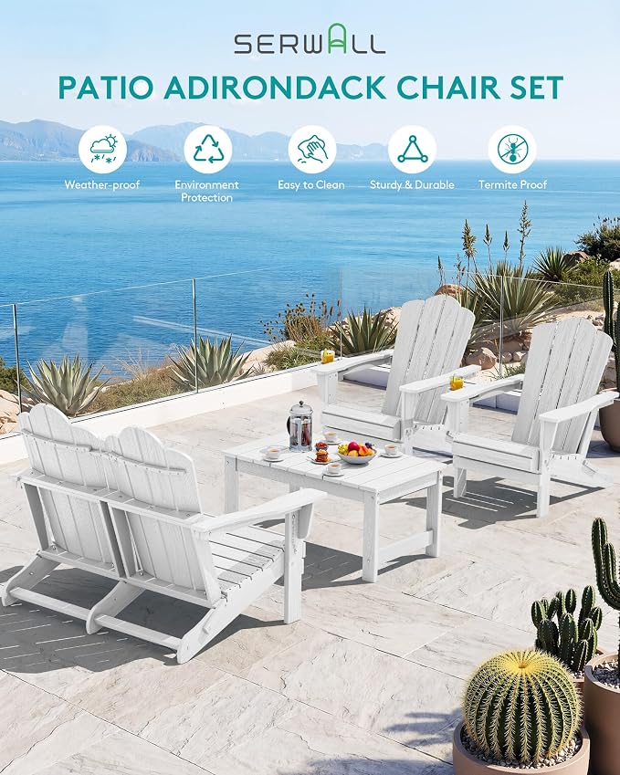 SERWALL 4 Pieces HDPE Patio Adirondack Chair Set, 2 Adirondack Chair - Image 4