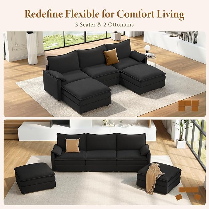 Vesgantti 108" U Shaped Sectional Couch, Comfy Cloud Modular Sectional Sofa - Image 6