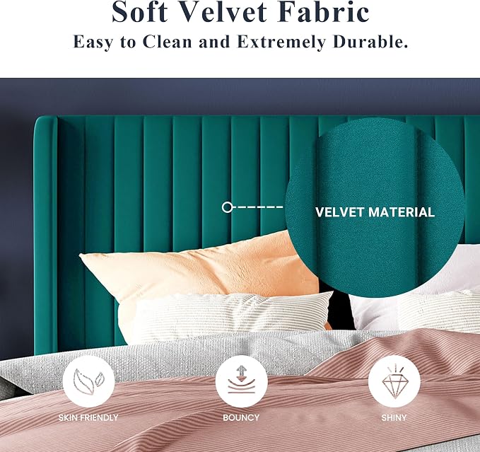 Allewie Full Size Bed Frame/Velvet Upholstered Platform Bed/Vertical Channel - Image 5
