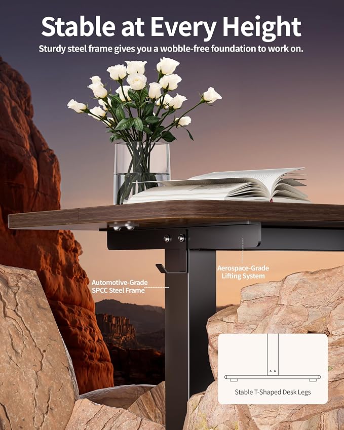 BIZUM Electric Standing Desk 60 x 24 Inch Computer Desk-Gaming Desk Dark Walnut - Image 6