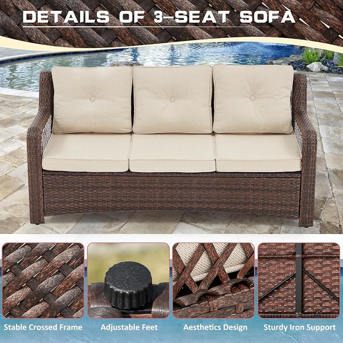 6 Pieces Wicker Patio Furniture Set Conversations Sets, 2 Outdoor 360° Swivel - Image 6